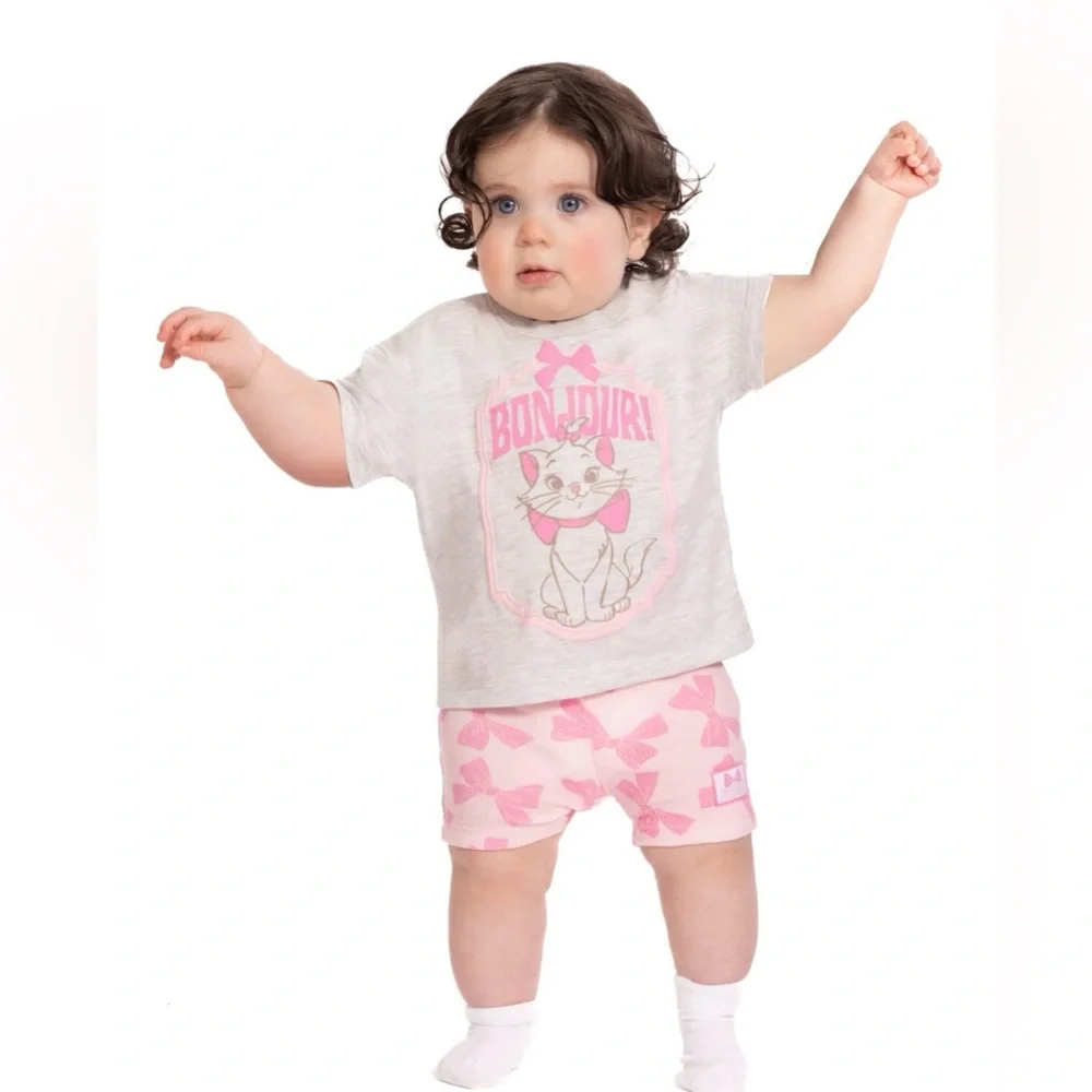 NWT Disney Marie Bonjour 2 Piece Outfit Set Baby Girl 0-3 Months Aristocats Pink